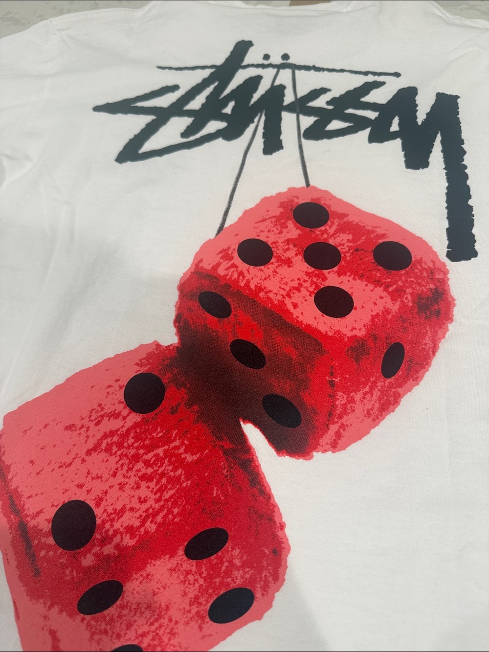 Stussy White Fuzzy Dice Tee NWT - Picture 4 of 5